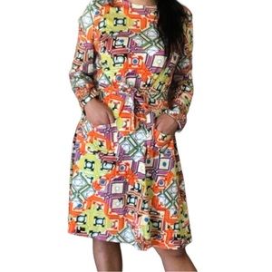 Blousecraft by Maxime de la Falaise Vintage  Multicolor Geometric Tie Dress Sz M